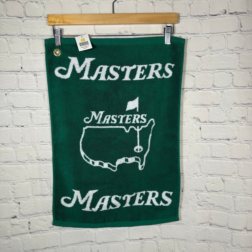 Masters Golf Tournament Green White Tri-Logo Golf Towel Grommet Made in USA New